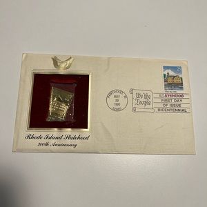 Rhode Island Statehood 200th Anniversary 1990 FDC 22kt Gold Replica Stamp #166